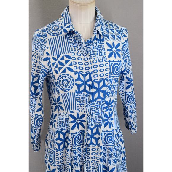 Julia Amory Women's Blue Floral 100% Cotton Made In India Dress Small - Picture 2 of 6